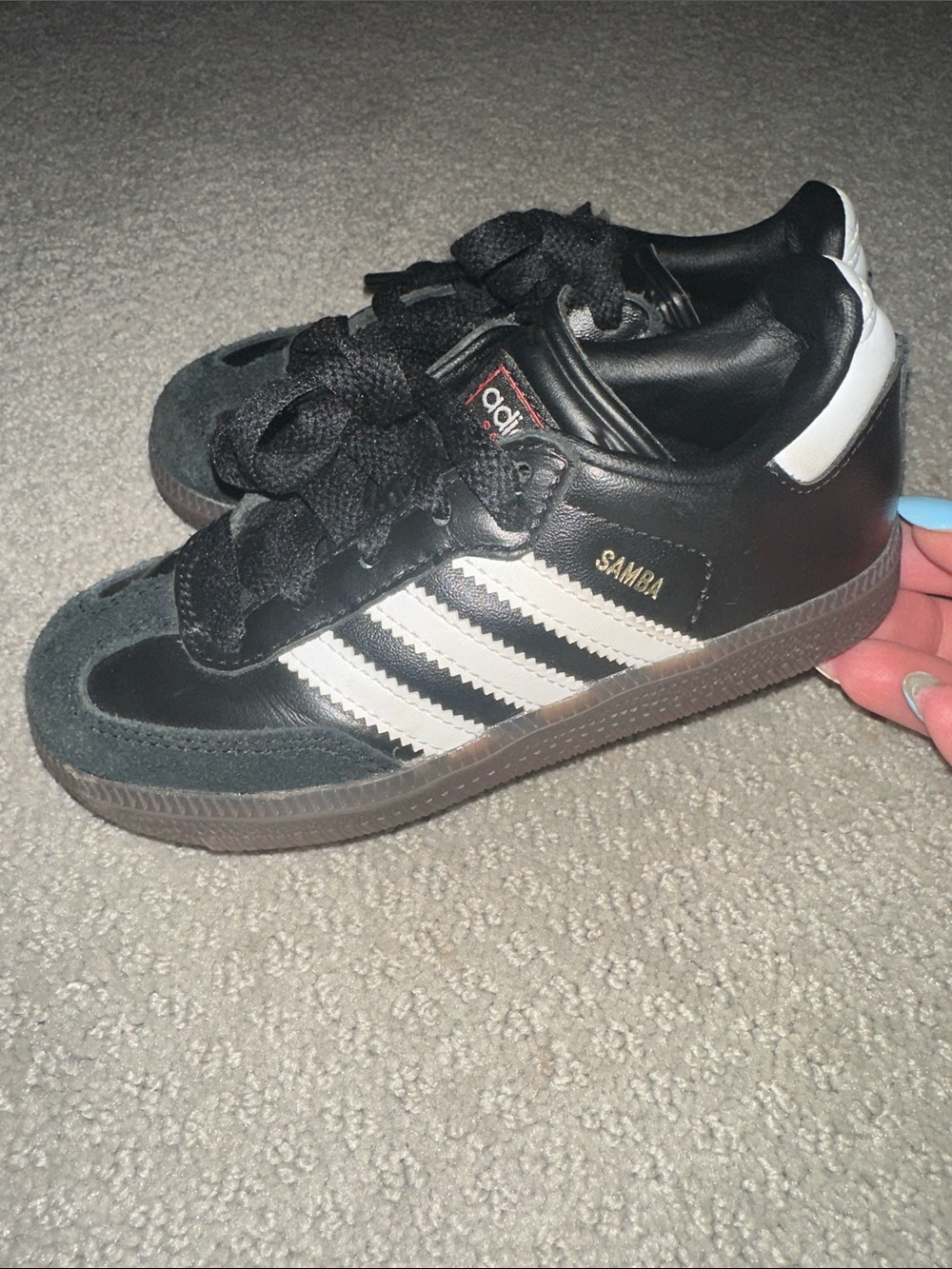 Super cute! (3) adidas Samba toddler Trio - Black, Silver & metallic White - Picture 7 of 9